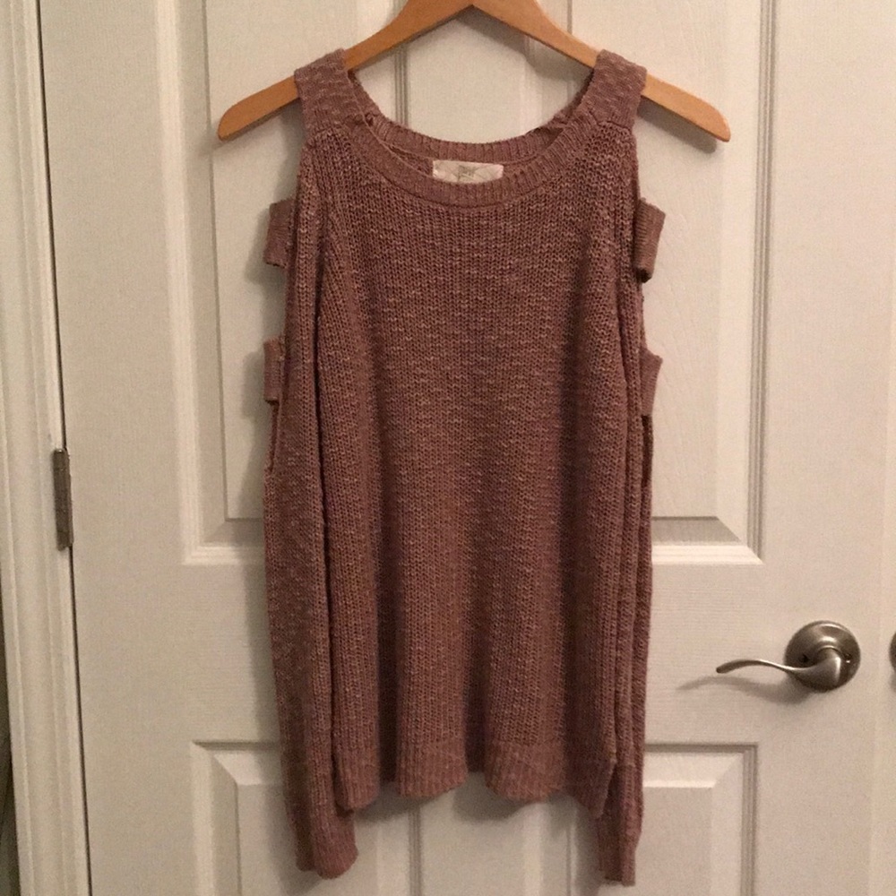 Pink cold shoulder sweater